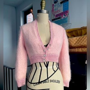 🪷🌸Vintage Hand Knit Mohair & Crochet Crop Cardigan 🌸🪷
